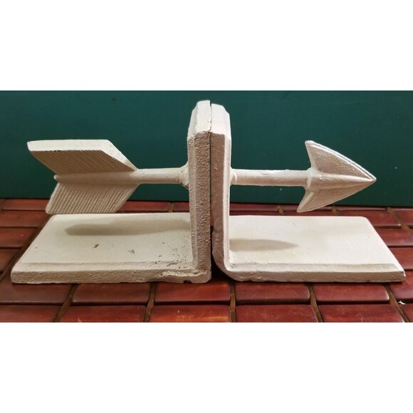 HomArt Cast Iron Arrow Bookends Antique White 5"x4"x3" - Picture 3 of 7